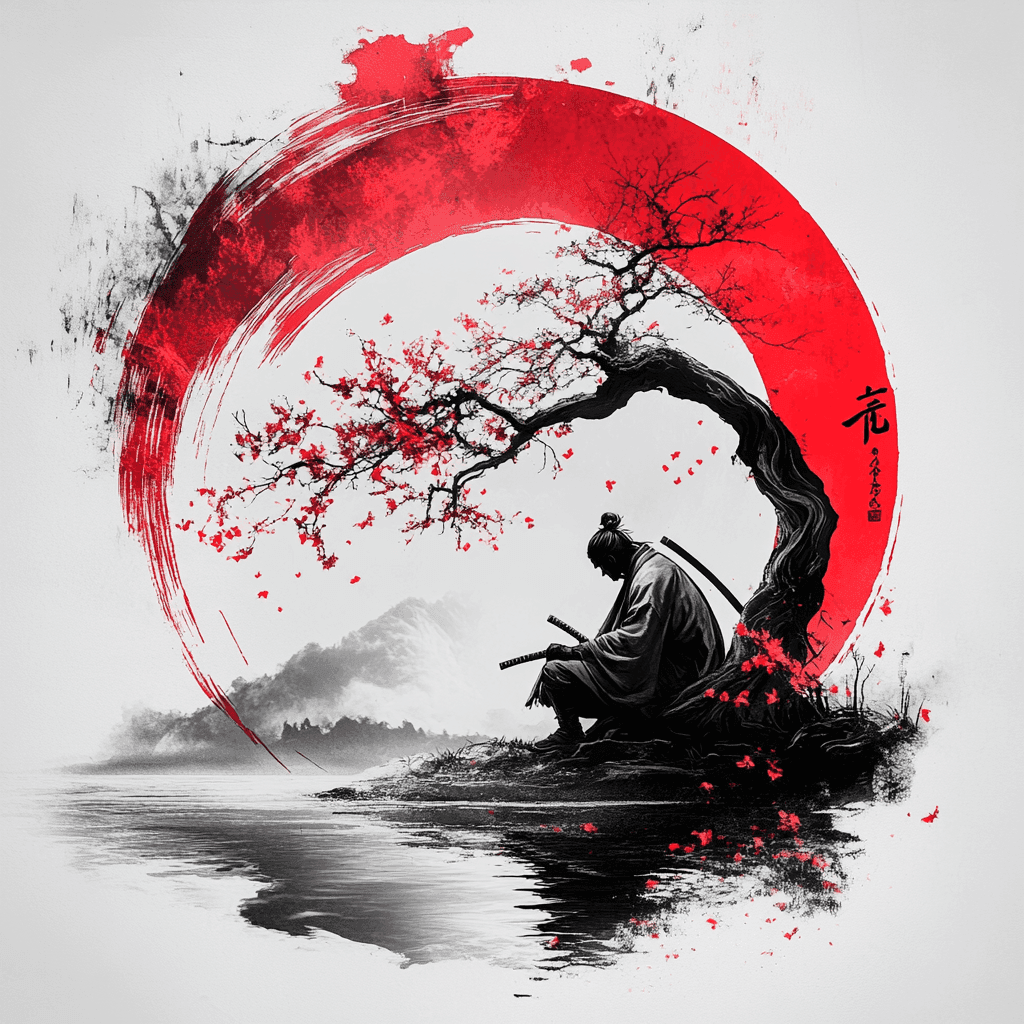 happymansey_Zen_Warriors_Chaos_A_lone_samurai_kneeling_beneath__d723477c-0903-4a32-bc7f-30652747aedb